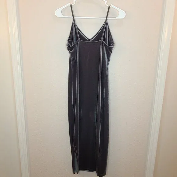 Bradely Michelle Dress Womens 2XS Gray Velvet Velour Fitted Sheath Midi Casual - Picture 7 of 12